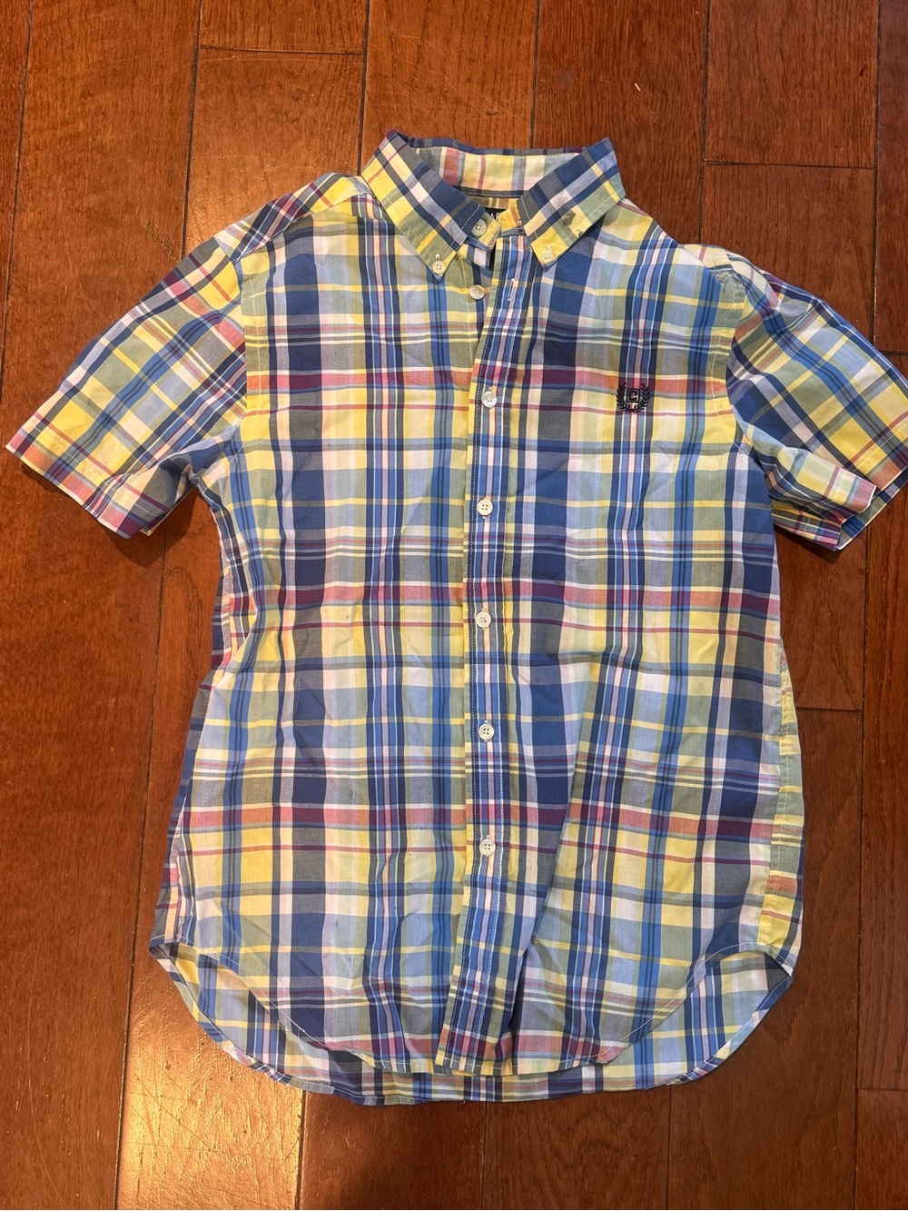 Boys Short-Sleeve Plaid Button-Down Shirt - Yellow & Blue